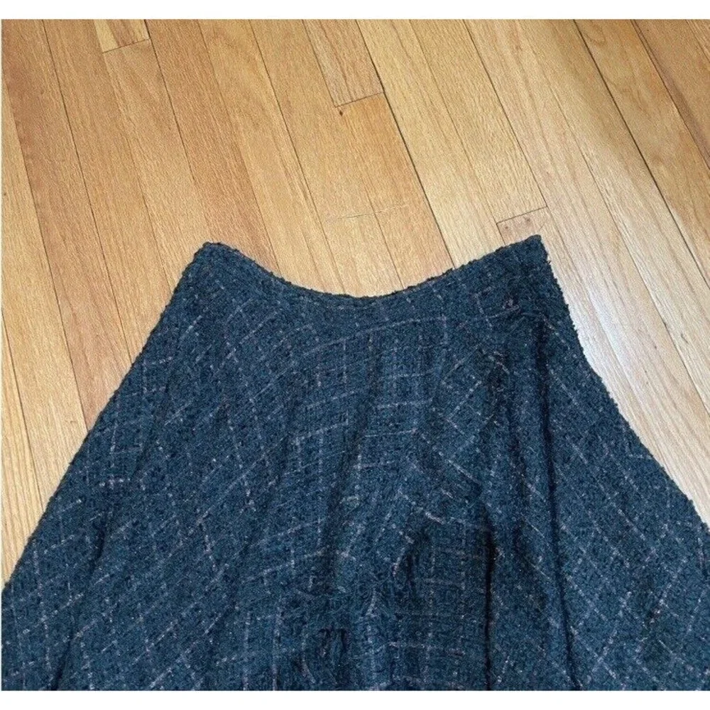 Anthropologie Eva Franco Fringed Tweed Skirt Womens Size 10 Green Plaid NEW TAGS - Picture 10 of 16